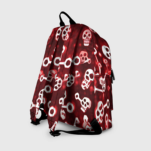 Рюкзак Белые черепки и кости на красном фоне / 3D-принт – фото 2