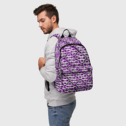 Рюкзак Фиолетово-белый узор на чёрном фоне, цвет: 3D-принт — фото 2