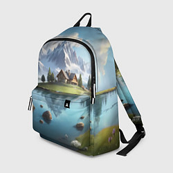 Рюкзак Чудесный день на берегу озера в горах, цвет: 3D-принт