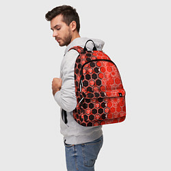 Рюкзак Техно-киберпанк шестиугольники красный и чёрный, цвет: 3D-принт — фото 2
