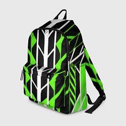 Рюкзак Бело-зелёные линии на чёрном фоне, цвет: 3D-принт