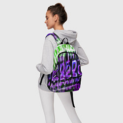 Рюкзак Фиолетово-зелёная абстракция на чёрном фоне, цвет: 3D-принт — фото 2