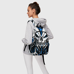 Рюкзак Белый череп и синие полосы на чёрном фоне, цвет: 3D-принт — фото 2