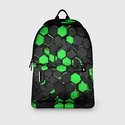 Рюкзак Зелёно-серые шестиугольники на чёрном фоне, цвет: 3D-принт — фото 2
