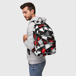 Рюкзак Красно-белые рельефные треугольники на чёрном фоне, цвет: 3D-принт — фото 2