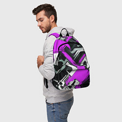 Рюкзак Бело-фиолетовый техно паттерн на чёрном фоне, цвет: 3D-принт — фото 2