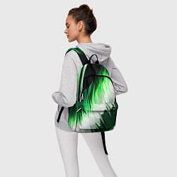 Рюкзак Зелёно-белая абстракция на чёрном фоне, цвет: 3D-принт — фото 2
