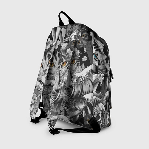 Рюкзак С котами и рыбой на фоне сакуры в волнах / 3D-принт – фото 2