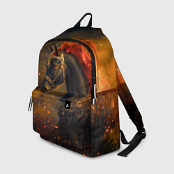 Рюкзак Черная лошадь с красной гривой - огненные частицы, цвет: 3D-принт