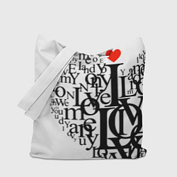 Сумка-шопер Love - текстовое сердце, цвет: 3D-принт