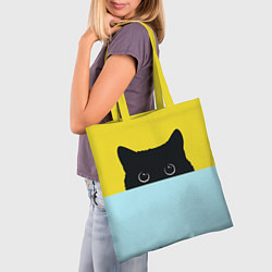 Сумка-шопер Черный кот выглядывает, цвет: 3D-принт — фото 2