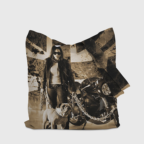 Сумка-шоппер Девушка байкер и английский бульдог / 3D-принт – фото 2