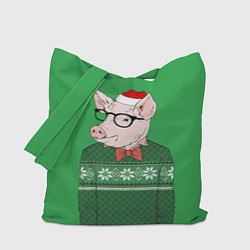 Сумка-шопер New Year: Hipster Piggy, цвет: 3D-принт