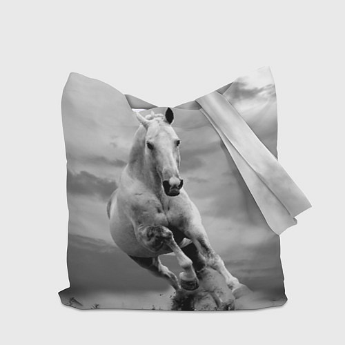 Сумка-шоппер Белая лошадь в степи / 3D-принт – фото 2
