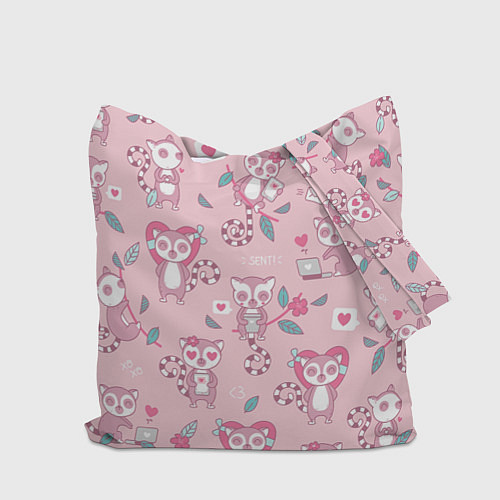Сумка-шоппер Лемуры любовь розовый фон / 3D-принт – фото 2