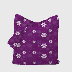 Сумка-шопер Узор цветы на фиолетовом фоне, цвет: 3D-принт