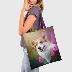Сумка-шопер Корги в розовом кусте, цвет: 3D-принт — фото 2