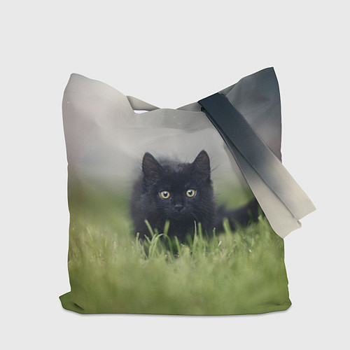 Сумка-шоппер Черный кот на лугу / 3D-принт – фото 2