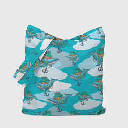 Сумка-шопер Киты и корабль, цвет: 3D-принт