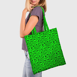Сумка-шопер Черепа на кислотно-зеленом фоне, цвет: 3D-принт — фото 2