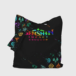 Сумка-шоппер GENSHIN IMPACT NEON LOGO RAINBOW STYLE, ЭМБЛЕМЫ