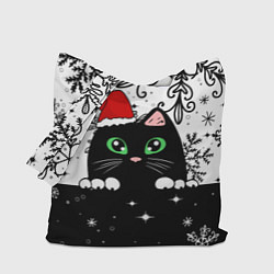Сумка-шопер Новогодний кот в колпаке Санты, цвет: 3D-принт