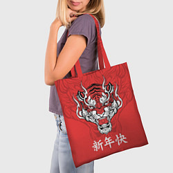 Сумка-шопер Красный тигр - дракон, цвет: 3D-принт — фото 2