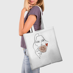 Сумка-шопер Монолиния девушка с кофе, цвет: 3D-принт — фото 2