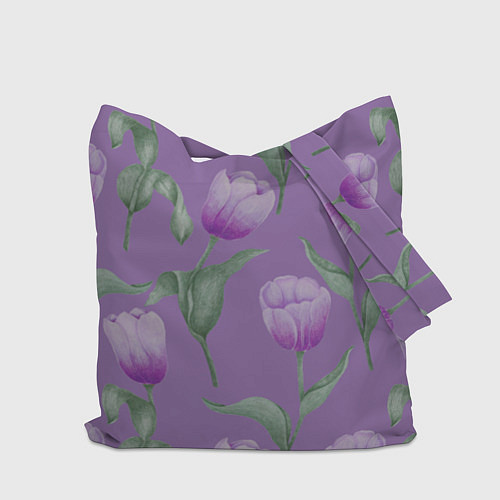 Сумка-шоппер Фиолетовые тюльпаны с зелеными листьями / 3D-принт – фото 2