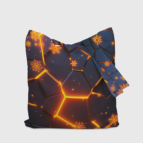 Сумка-шоппер НОВОГОДНИЕ ОГНЕННЫЕ 3D ПЛИТЫ FIRE NEON HEXAGON / 3D-принт – фото 2