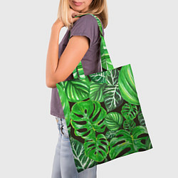 Сумка-шопер Тропические листья на темном фоне, цвет: 3D-принт — фото 2