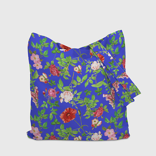 Сумка-шоппер Цветочки - синий фон - паттерн / 3D-принт – фото 2