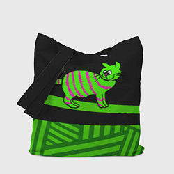 Сумка-шопер Зеленый полосатый кот, цвет: 3D-принт
