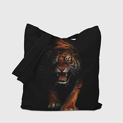 Сумка-шопер Тигр на черном фоне, цвет: 3D-принт