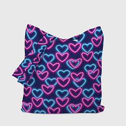 Сумка-шопер Неоновые сердца, паттерн, цвет: 3D-принт