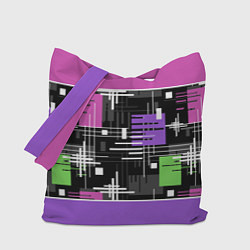 Сумка-шопер Розово-фиолетовый геометрические фигуры и полосы, цвет: 3D-принт