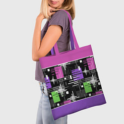 Сумка-шопер Розово-фиолетовый геометрические фигуры и полосы, цвет: 3D-принт — фото 2
