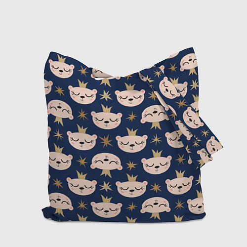 Сумка-шоппер Белые медвежата в коронах со звездами, паттерн / 3D-принт – фото 2