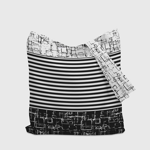 Сумка-шоппер Черно-белый комбинированный абстрактный с полосаты / 3D-принт – фото 2