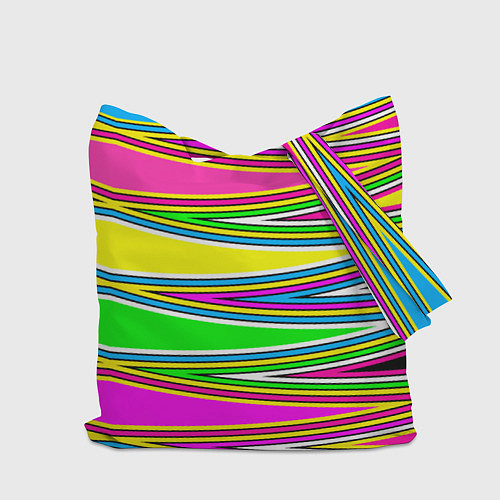 Сумка-шоппер Полосатый радужный разноцветный геометрический узо / 3D-принт – фото 2