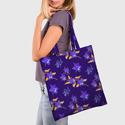 Сумка-шопер Цветы Фиолетовые Ирисы На Синем Фоне, цвет: 3D-принт — фото 2