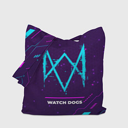Сумка-шопер Символ Watch Dogs в неоновых цветах на темном фоне, цвет: 3D-принт