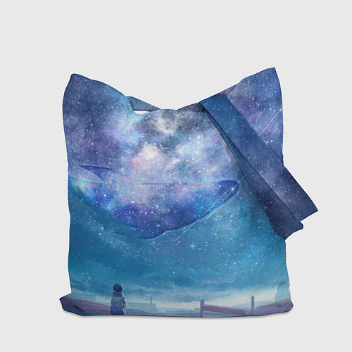 Сумка-шоппер Девочка и космический кит в звёздном небе / 3D-принт – фото 2