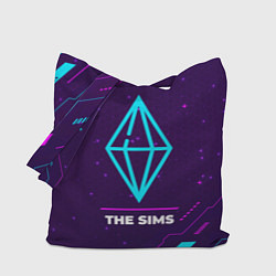 Сумка-шоппер Символ The Sims в неоновых цветах на темном фоне