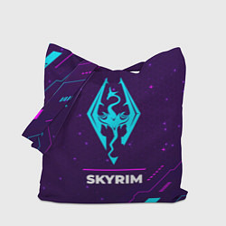 Сумка-шоппер Символ Skyrim в неоновых цветах на темном фоне