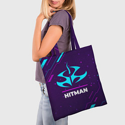 Сумка-шопер Символ Hitman в неоновых цветах на темном фоне, цвет: 3D-принт — фото 2