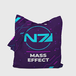 Сумка-шоппер Символ Mass Effect в неоновых цветах на темном фон