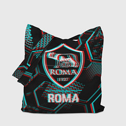 Сумка-шоппер Roma FC в стиле Glitch на темном фоне