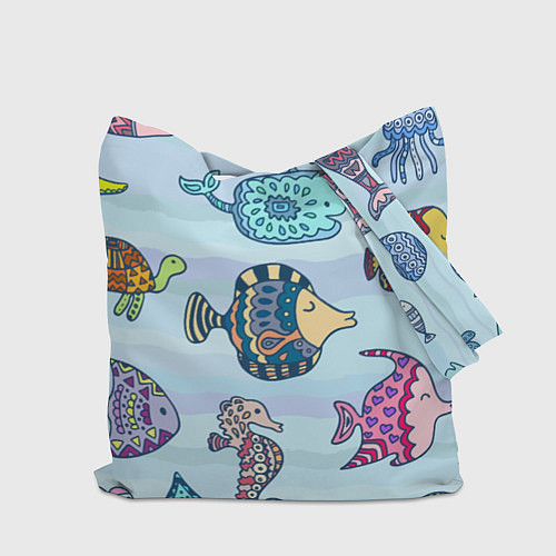 Сумка-шоппер Кит, черепаха, акула и другие обитатели океана / 3D-принт – фото 2