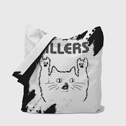 Сумка-шопер The Killers рок кот на светлом фоне, цвет: 3D-принт